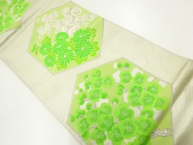 アンティーク　亀甲に菊・梅模様織出し袋帯（材料）